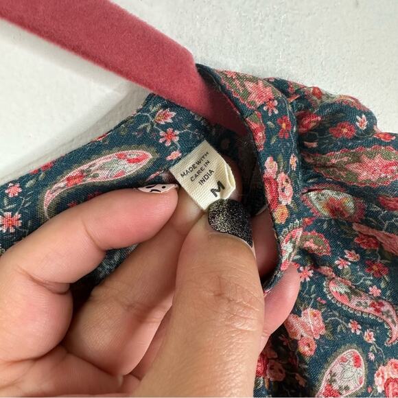 Doen Cielito Ruffle Top in Teal Size M Canterbury Paisley Print Cottagecore NEW - Picture 9 of 11